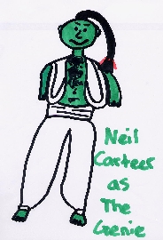 Carter in Action as the Green Genie in Panto. As drawn by Daniella Sutherland
