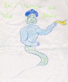 Following on from this years panto, I was presented with this cool pic by Holly Napier from Lister School. Who came to see the show on Saturday afternoon (25th Jan'03). What do you reckon to the muscles?