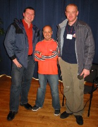 BFBS' Neil Carter and Moore pictured with one of the little people, Aron Eisenberg. We think he's even smaller than Chris Pearson, now that's really saying something...
